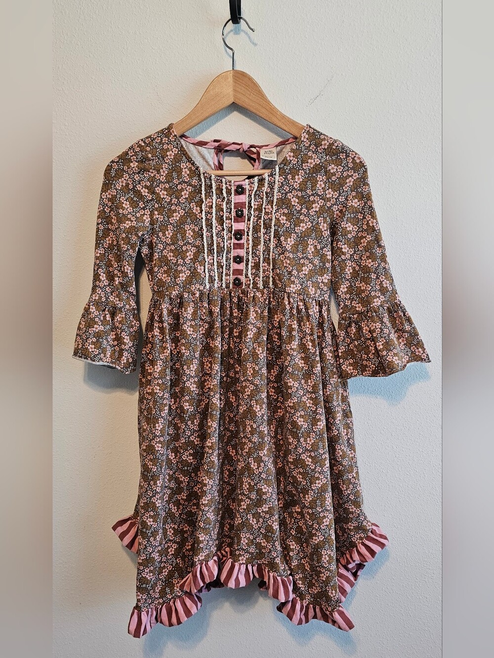 Wildflowers Girls Brown Floral Ruffle Bell Flare Sleeve Dress 12